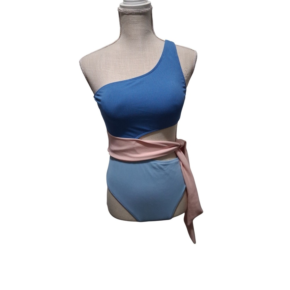 Sporlike Womens One Shoulder Colorblock Cutout One Piece Swimsuit Blue Pink M